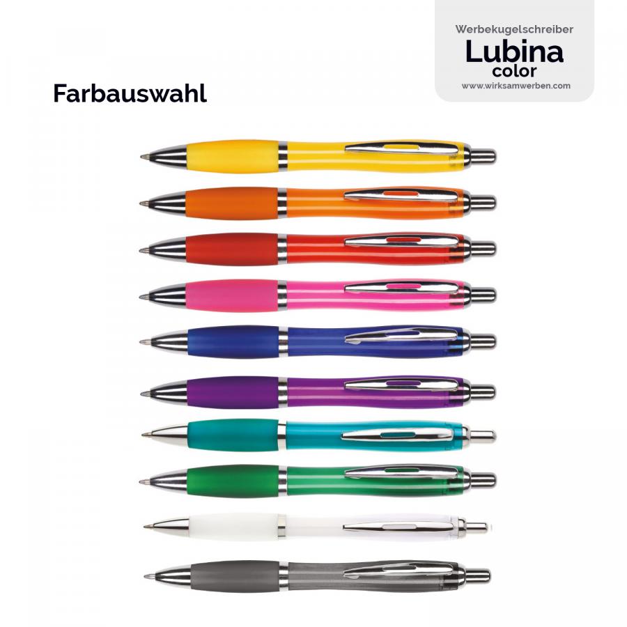 Der günstige Werbekugelschreiber LUBINA-COLOR in lebhaftem Farben - ein auffälliger Hingucker als Werbegeschenk für dynamische Firmen
