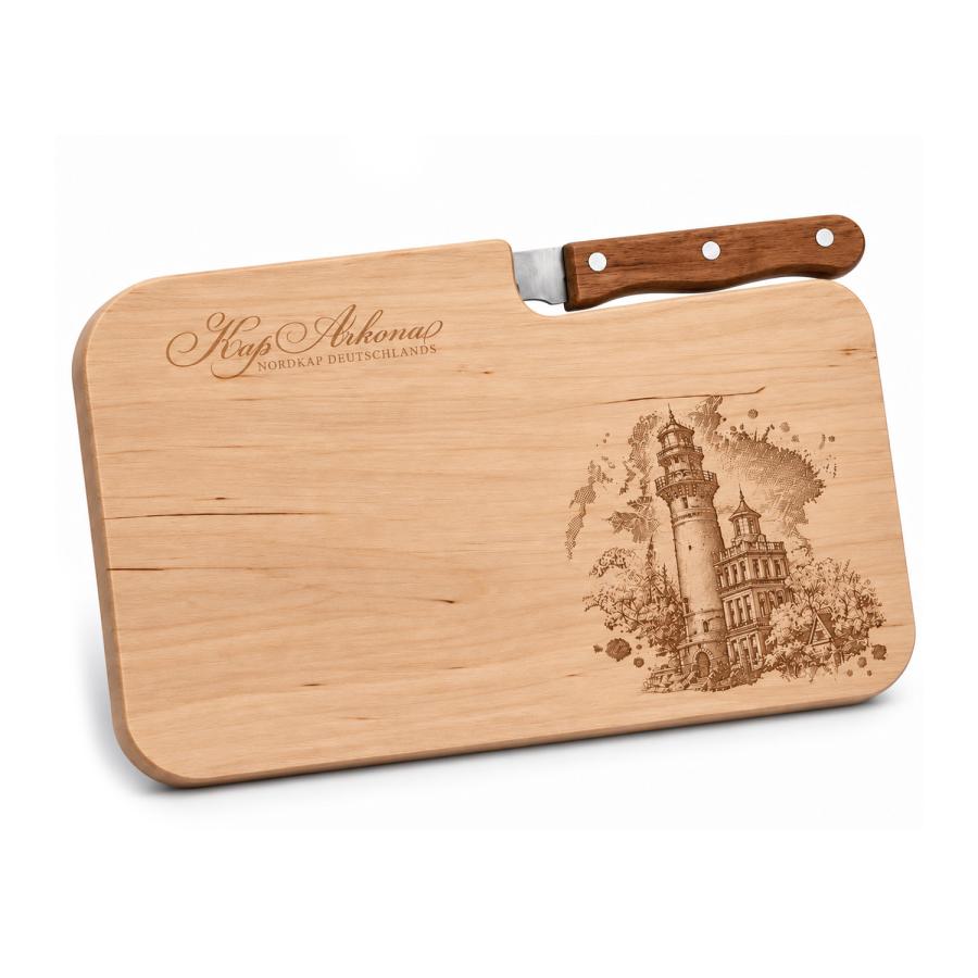 Holzbrettchen aus Erle mit einsteckbarem Messer und Gravur