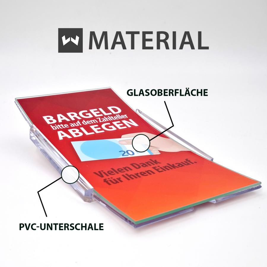 Eckiger Glaszahlteller Material