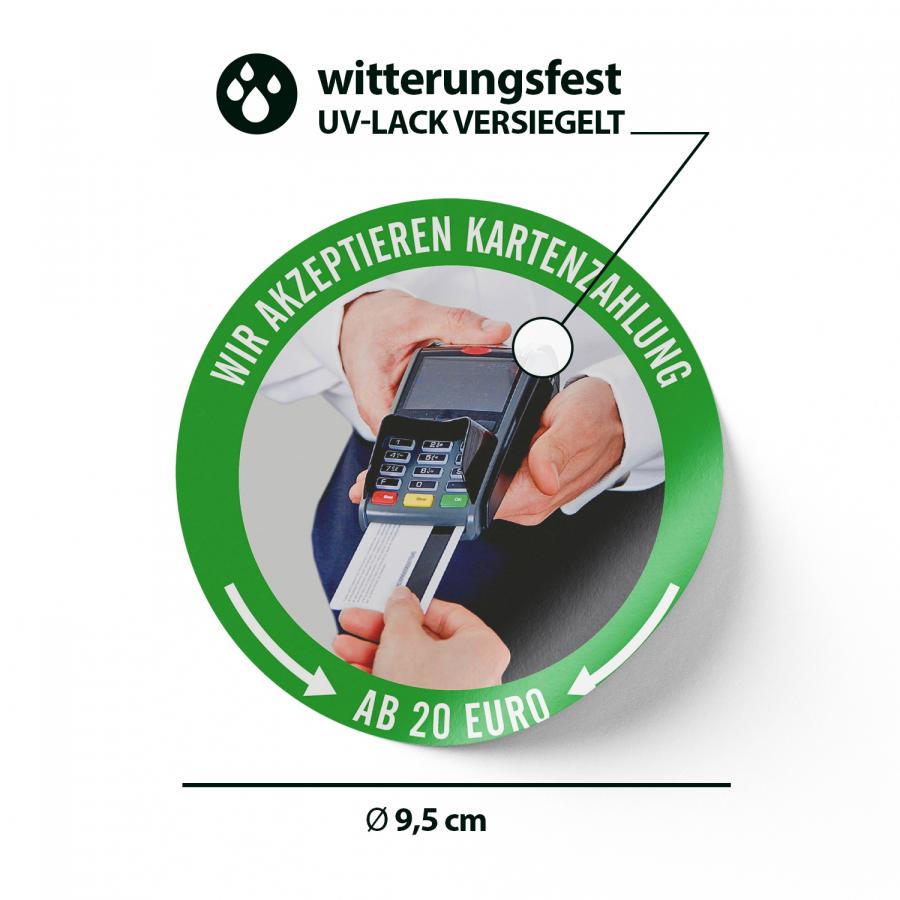 Aufkleber Wir akzeptieren Kartenzahlung ab 20 Euro