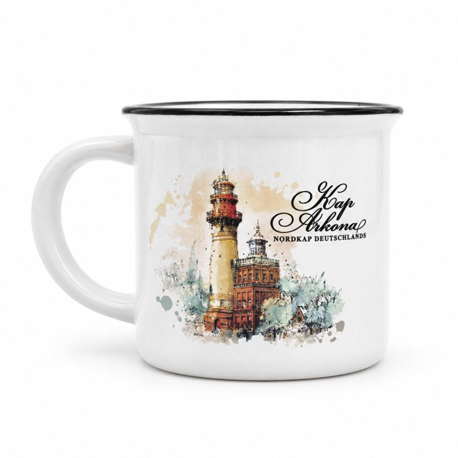 Keramiktasse NORD im Vintage-Look mit farbigem Sublimationsdruck als Referenzbeispiel