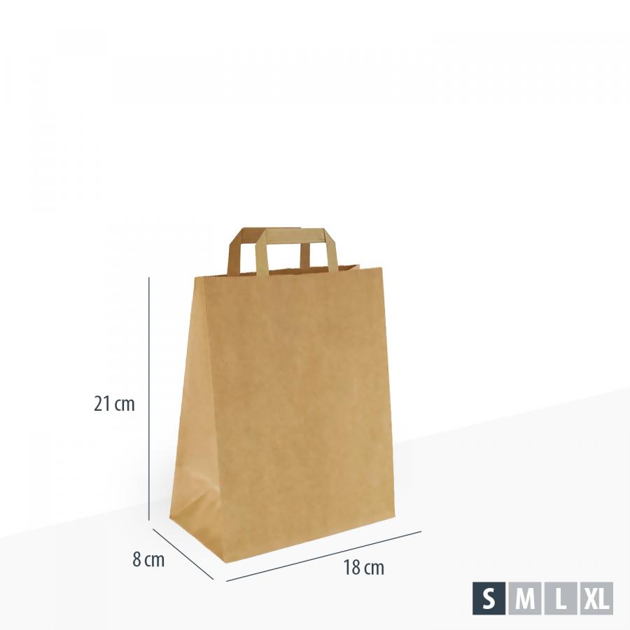Unbedruckte kleine Papiertüte braun mit flachem Henkel, günstiges Kleinformat Maße 18x8x21 cm