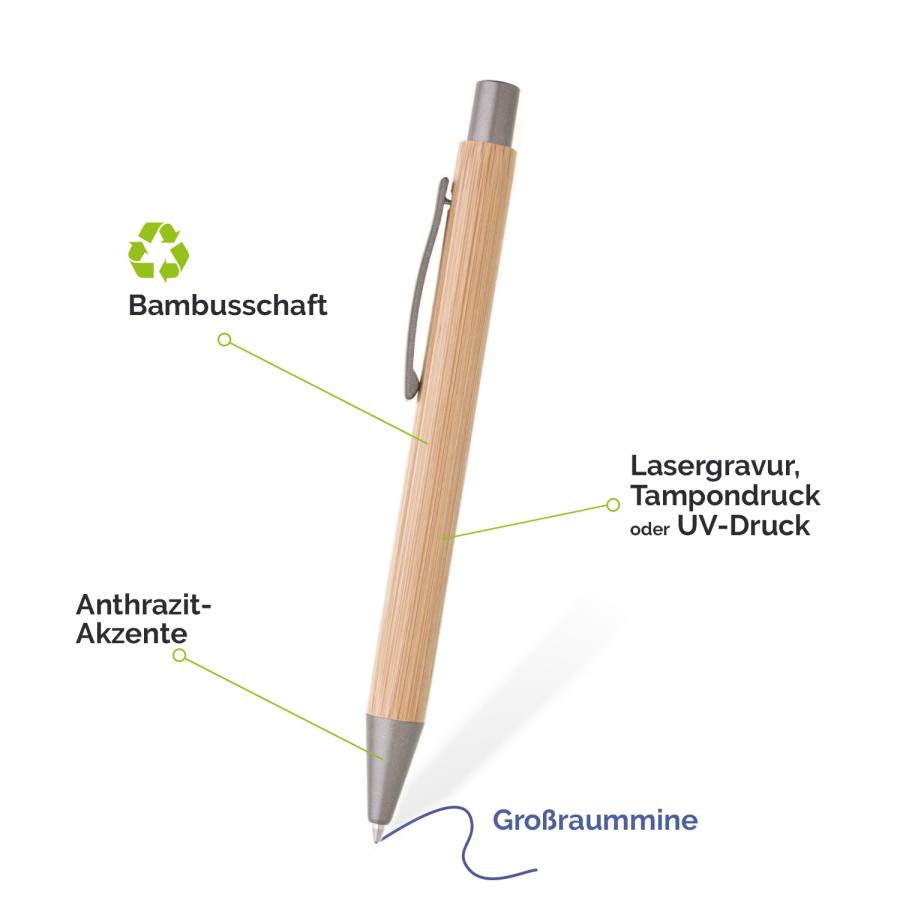 Druck- und Gravurflächen für Kugelschreiber aus Bambus