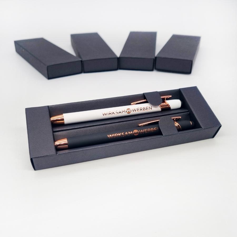Kugelschreiber Box für zwei Stifte mit Logodruck