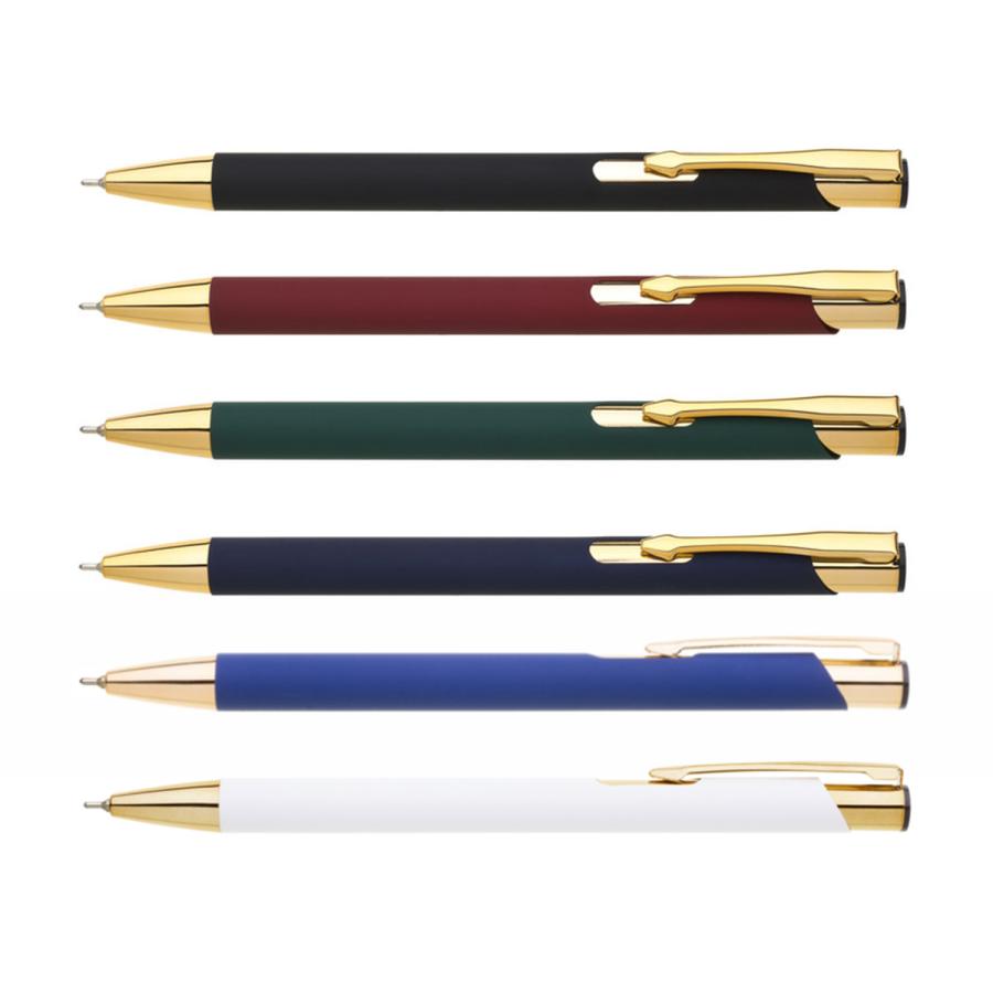 Kugelschreiber Gold mit Gravur in verschiedenen Farben – Softtouch Aluminium mit goldenen Akzenten