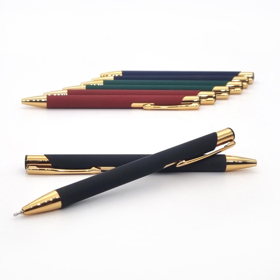 Kugelschreiber Gold mit Gravur- Softtouch-Metall, Gelmine & goldenen Akzenten