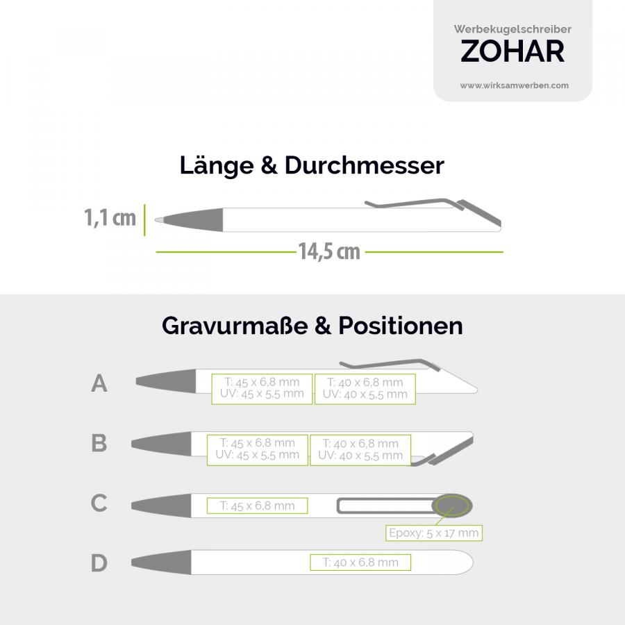Kugelschreiber Neon ZOHAR in auffälligen Neonfarben – erhältlich in Gelb, Orange, Pink, Grün, Blau, Lila.