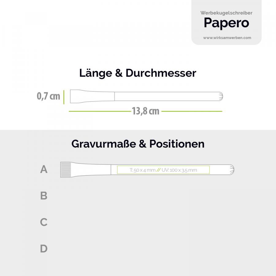 Kugelschreiber aus Recyclingpapier mit Druckbereich für Einwegkuli