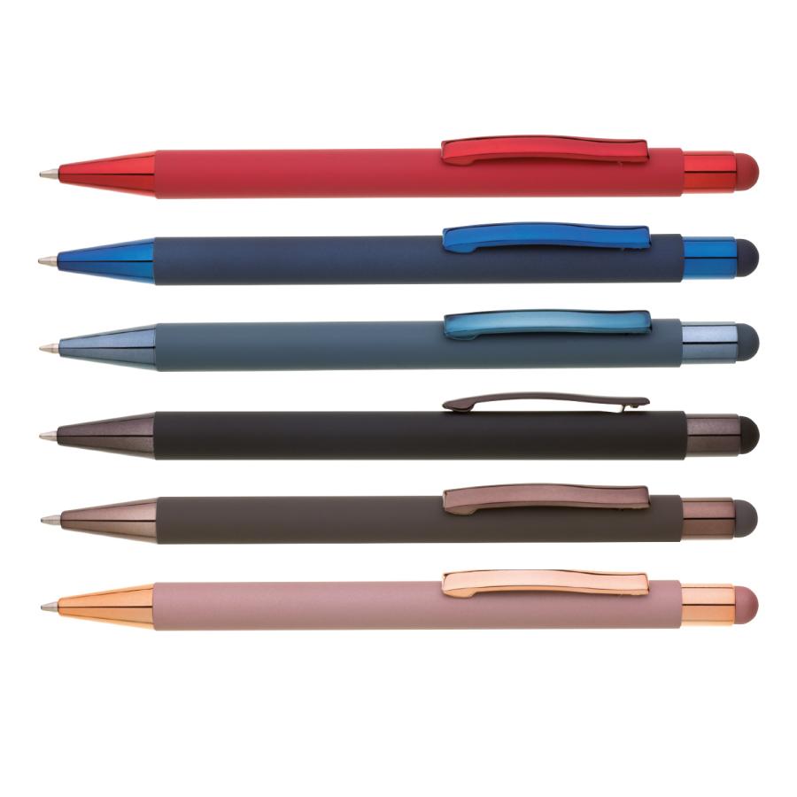 Farbvarianten des hochwertigen Kugelschreibers mit Touchpen und Softtouch