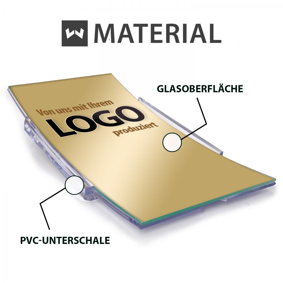 Eckiger Logo Glaszahlteller Mae