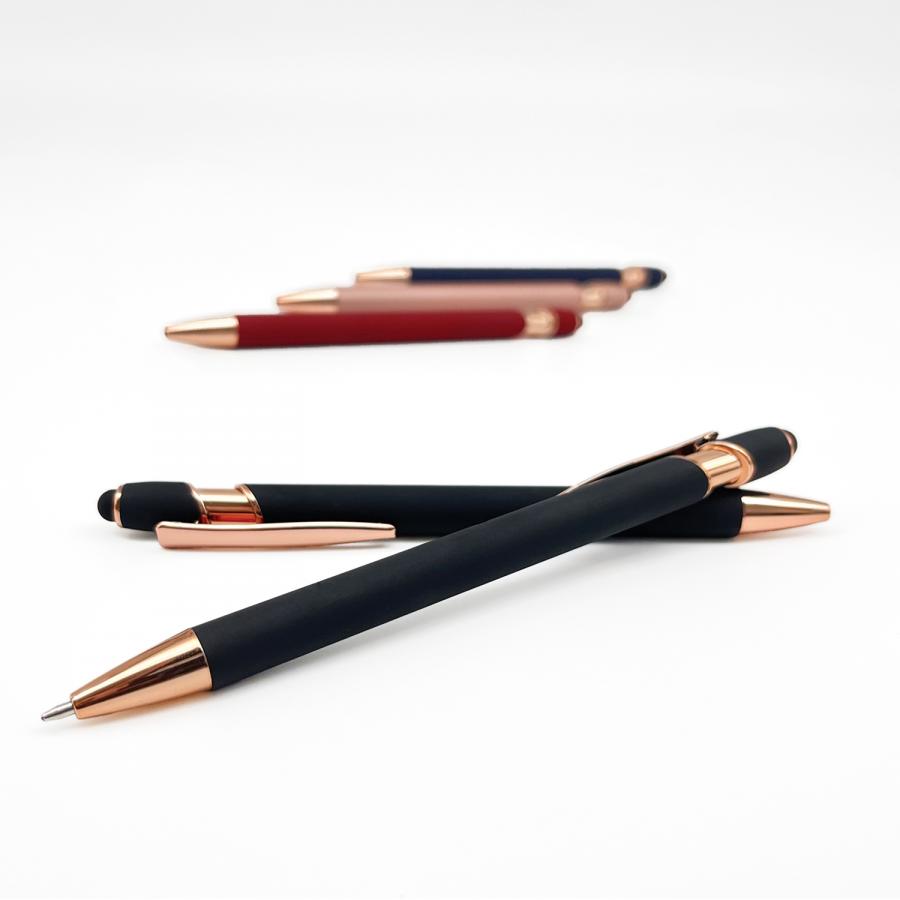Kugelschreiber ALJONA-Roségold, Gravur, Metall, Softtouch-Oberfläche & Gelmine