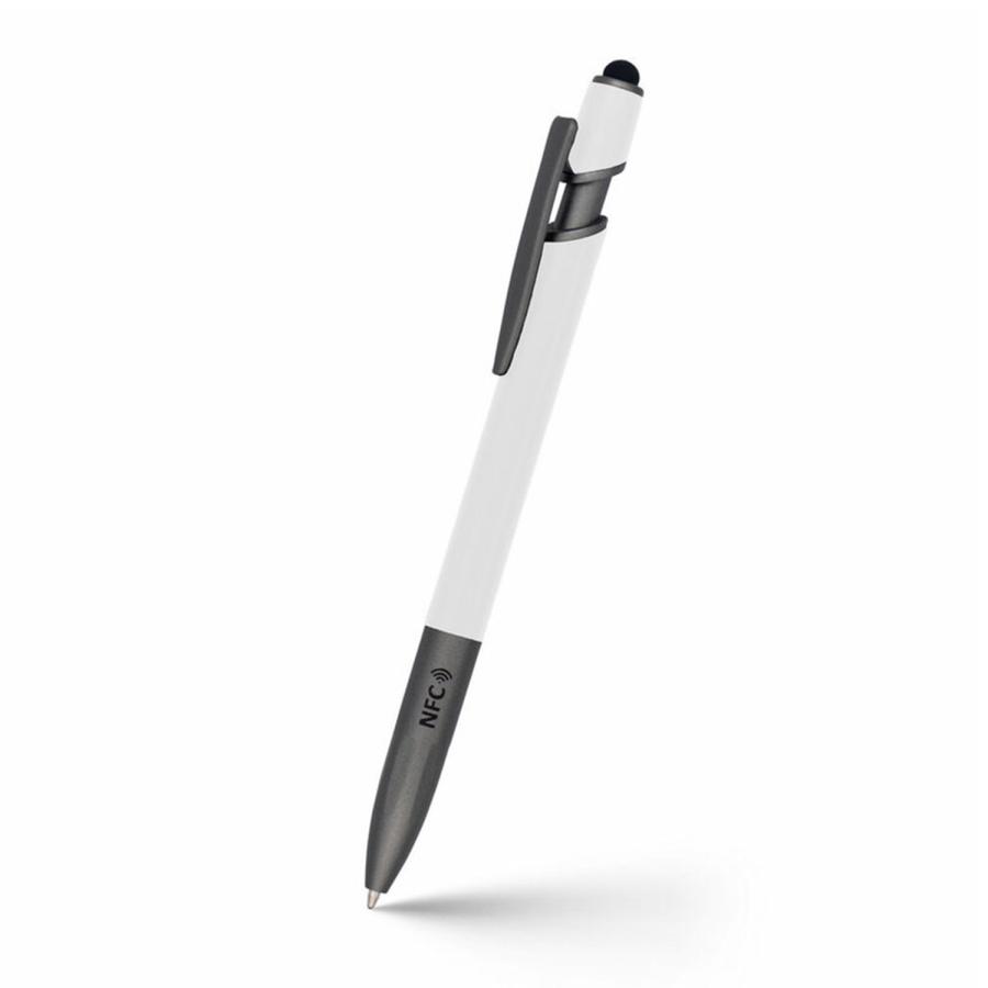 Weißer NFC Kugelschreiber mit Logo bedrucken
