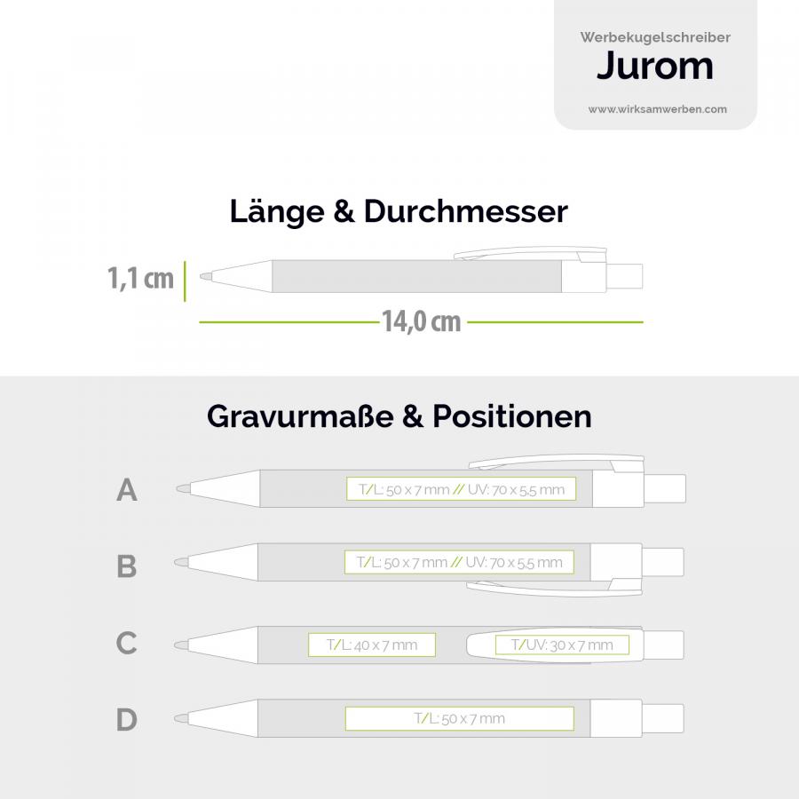 Gravurmaße für den Öko Kugelschreiber– vielfältige Personalisierungsmöglichkeiten.