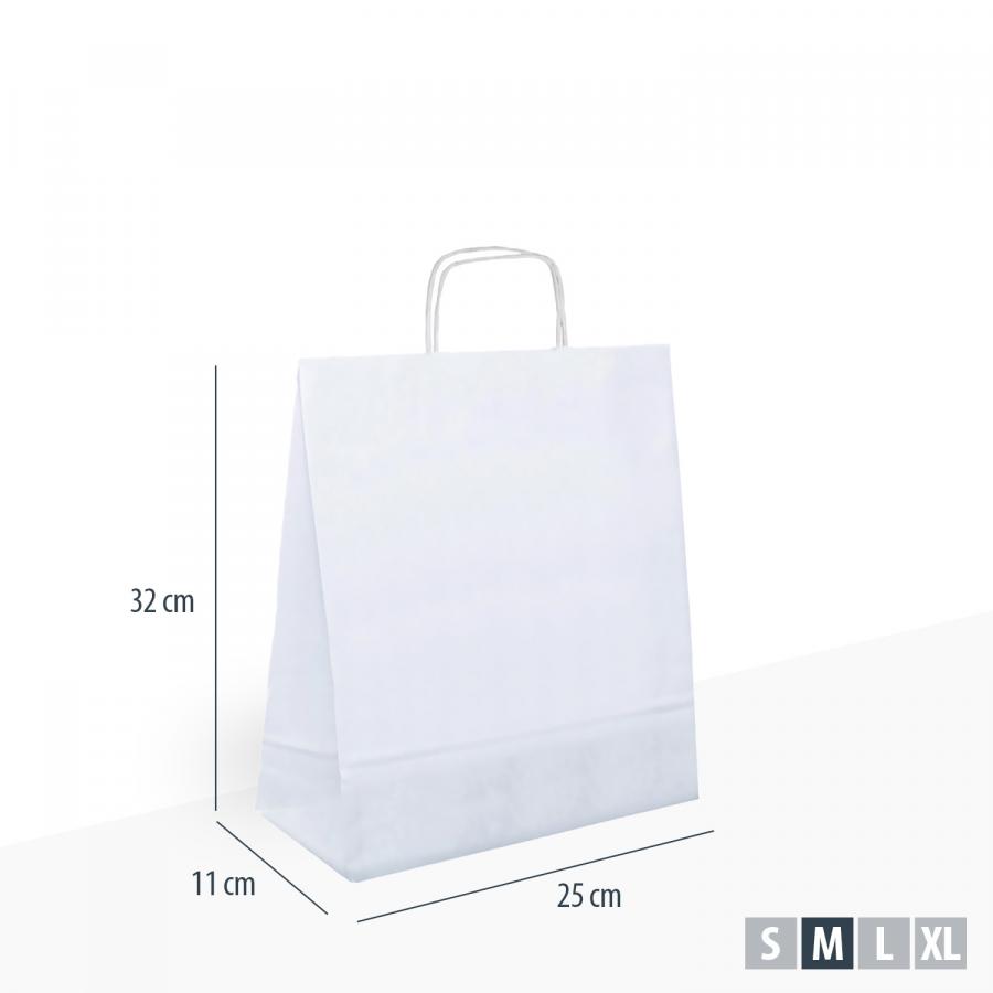 Unbedruckte Papiertaschen weiß mit Henkel, Maße 25x11x32 cm