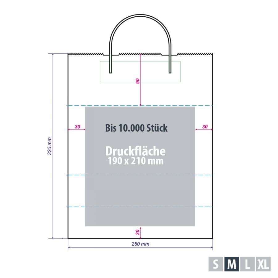 Papiertaschen weiß mit bedruckbarer Fläche für Kleinauflagen – Druckfläche 150x150 mm