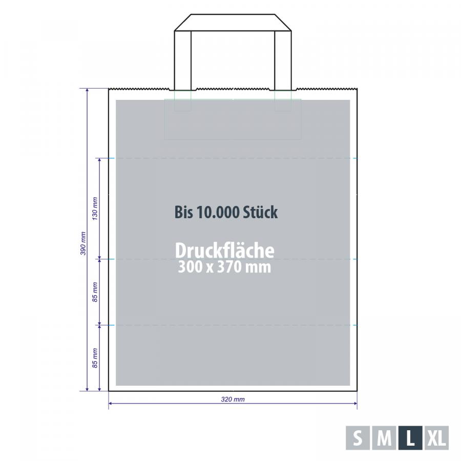 Papiertragetaschen weiß mit erweiterter Druckfläche für Großauflagen – bis 300x370 mm