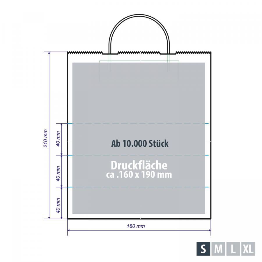 Weiße Papiertüte mit erweiterter Druckfläche ab 10.000 Stück, Druckfläche ca. 160x190 mm
