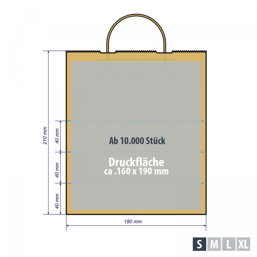 Braune Papiertüten mit erweiterter Druckfläche ab 10.000 Stück, Druckfläche ca. 160x190 mm