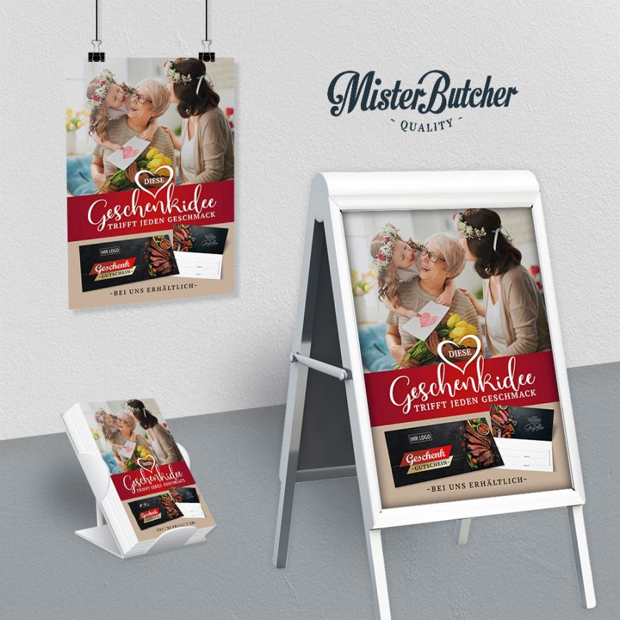 Werbeplakat: Geschenkgutscheine bei uns erhältlich