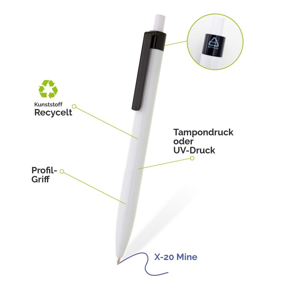 Recycling Kugelschreiber aus Kunststoff mit Druckfläche und Profilgriff