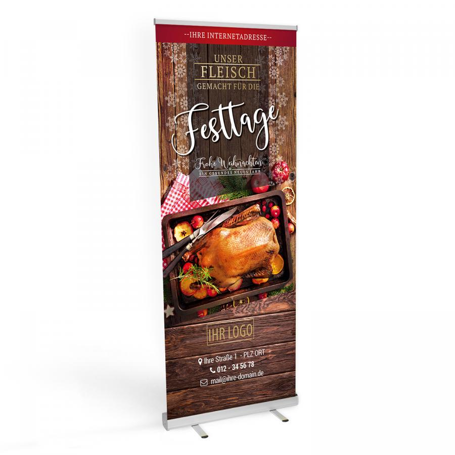 Roll-up Banner für Metzger und Fleischer mit Weihnachtsbraten – Ente & Gans für Weihnachten