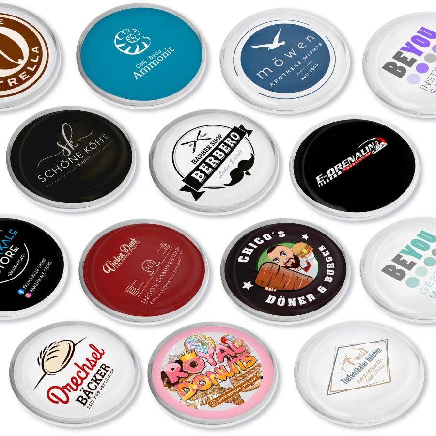 Beispiele Glas- Zahlteller, Kassierteller, Geldschale mit Ihrem Logo bedruckt 
