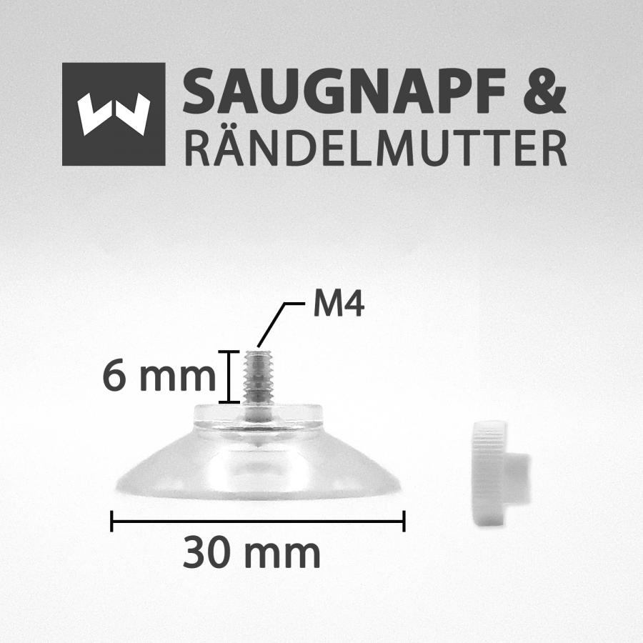 Saugnapf mit Gewinde & Rndelmutter Abmessungen