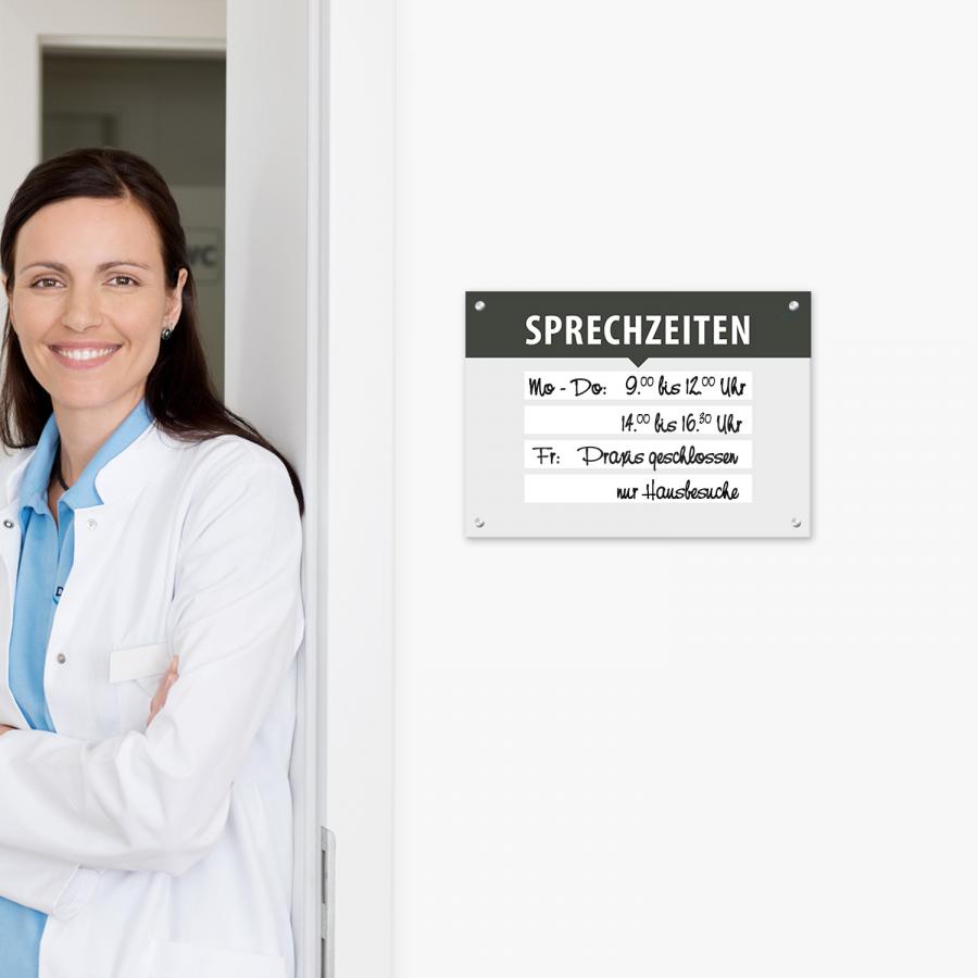 Sprechzeiten-Schild aus Acrylglas mit Saugnäpfe, A4