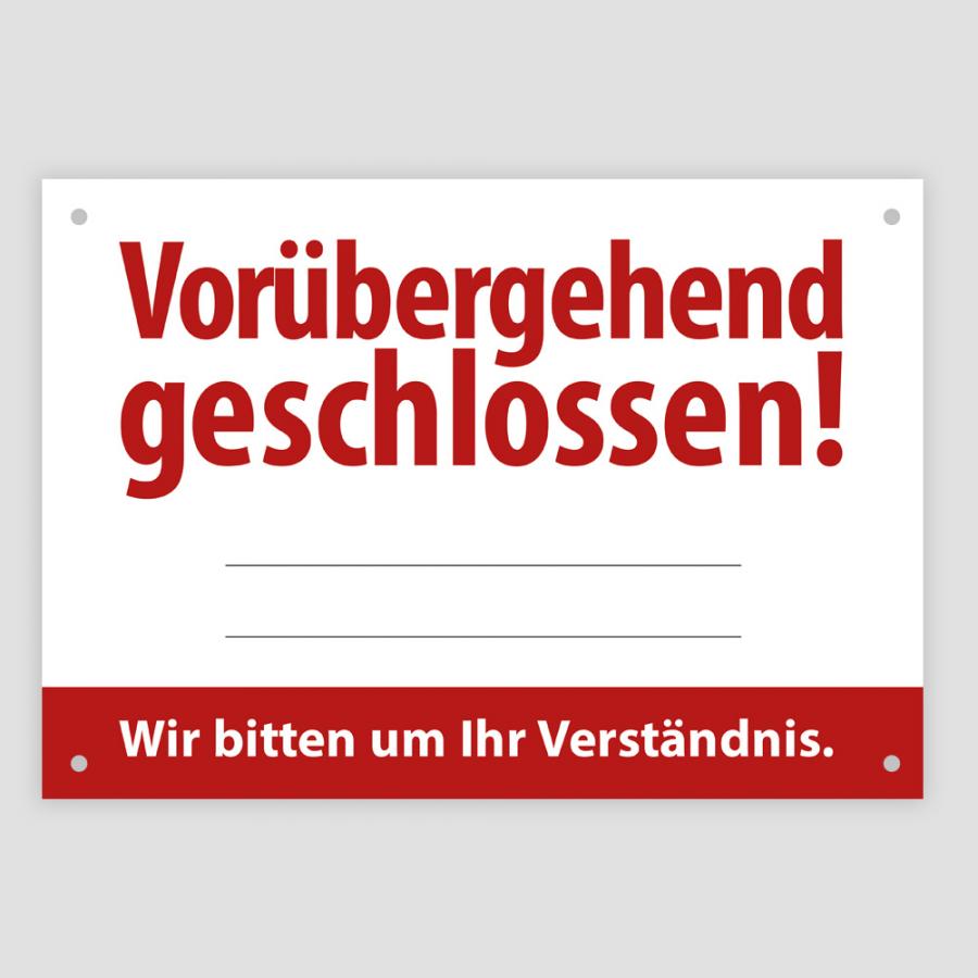 Vorbergehend Geschlossen-Schild zum Beschriften