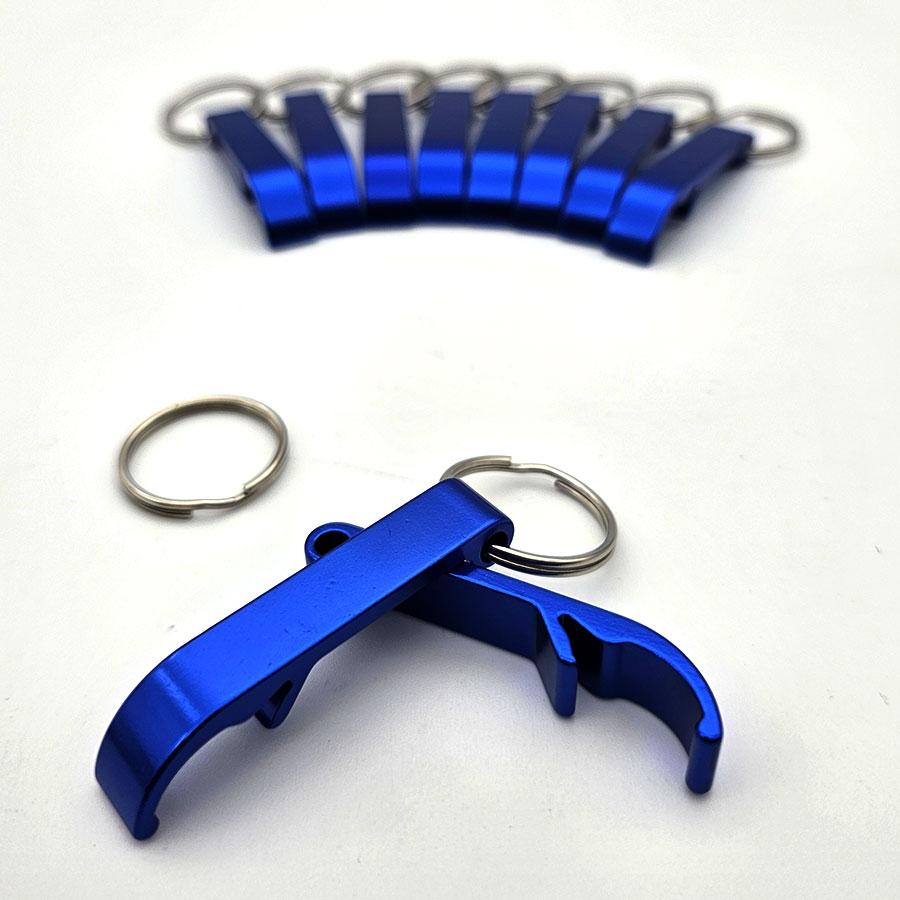 Blauer Schlüsselanhänger Flaschenöffner aus Aluminium