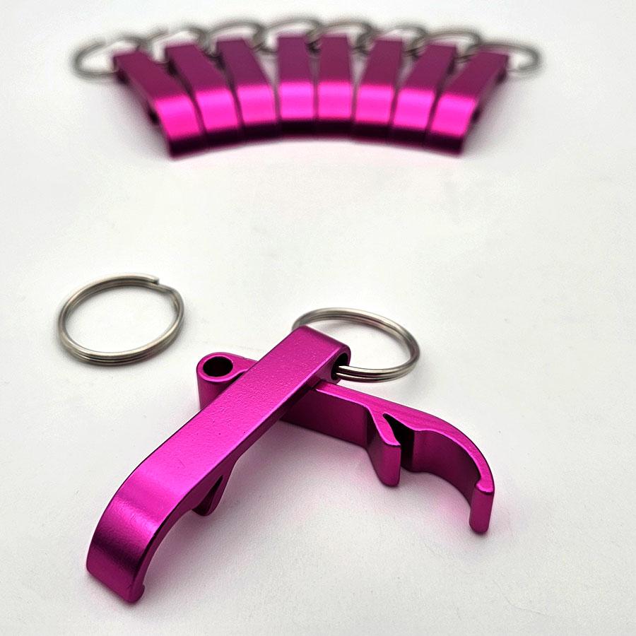 Schlüsselanhänger Flaschenöffner in Pink – ideal als Werbeartikel