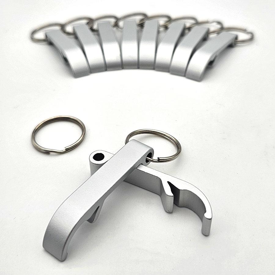 Silberner Schlüsselanhänger Flaschenöffner – schlicht und neutral