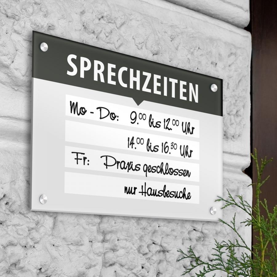 Sprechzeiten-Schild aus Acrylglas mit Abstandshalter, A4