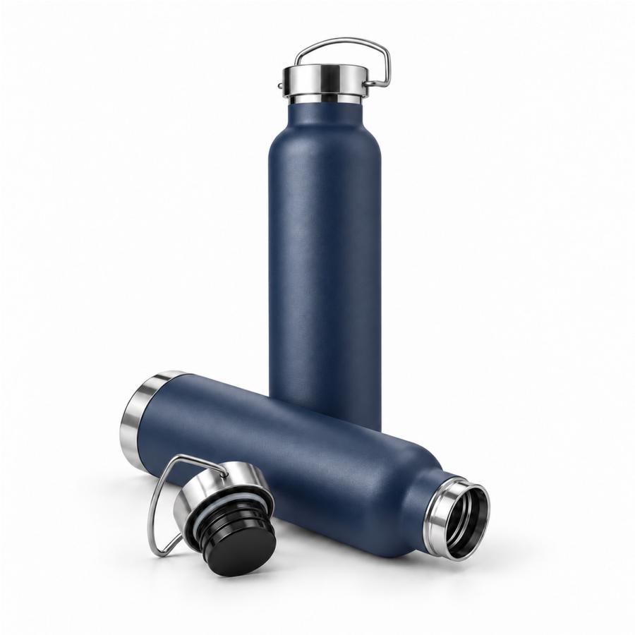 Dunkelblaue Thermoflasche aus Edelstahl 650 ml zur Logo-Gravur