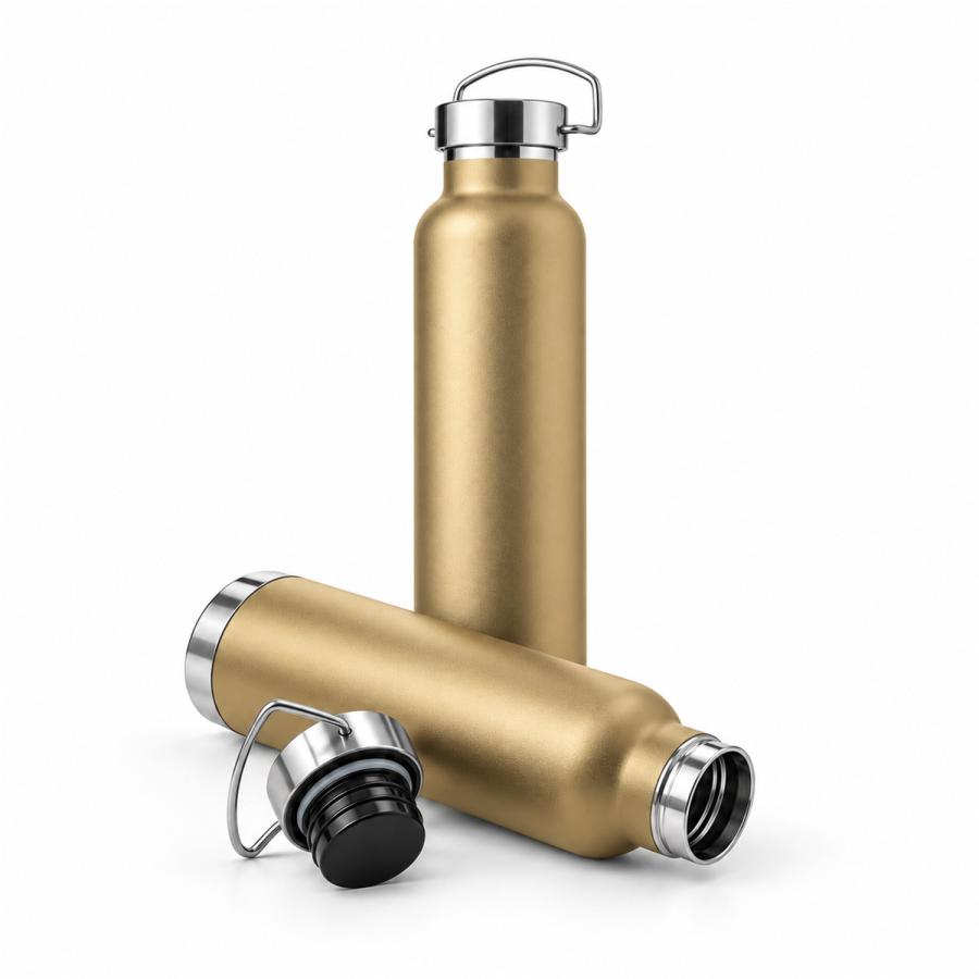 Goldene Thermoflasche aus Edelstahl 650 ml zur Gravur oder Bedruckung