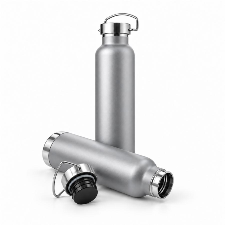 Silberne Thermoflasche aus Edelstahl 650 ml mit Vakuumisolierung