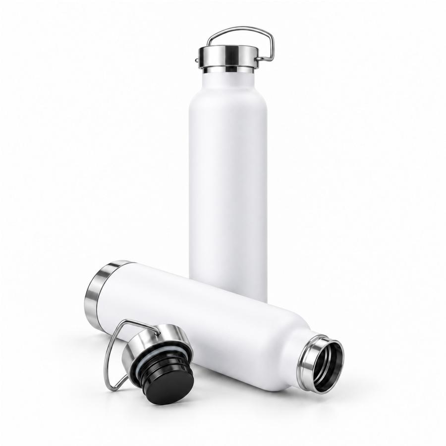 Weiße Thermoflasche aus Edelstahl 650 ml zur Gravur oder Bedruckung
