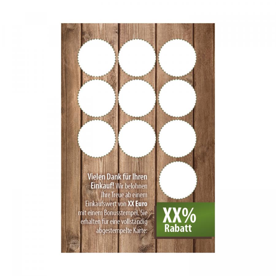 Rückseite der Stempelkarte für Gärtnereien mit Rabattfeld und Stempeln