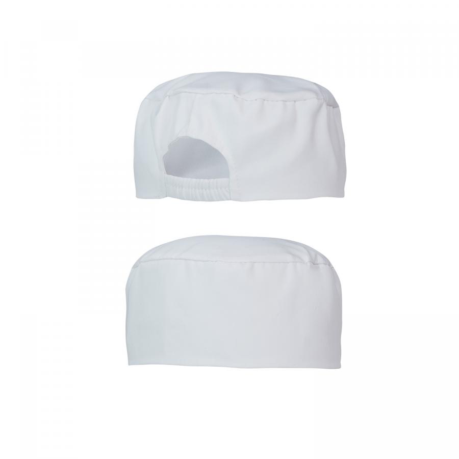 Weiße Kochmütze mit Logo-Stick oder gewebtem Patch