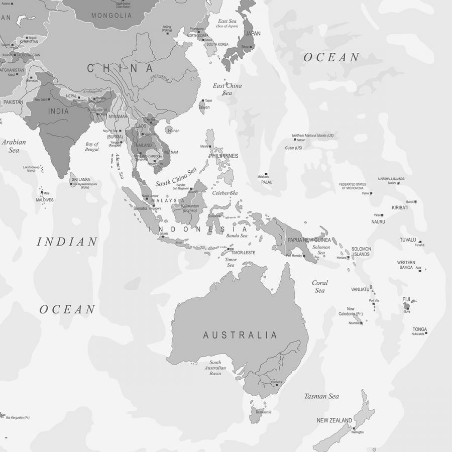 Ausschnitt Weltkarte,  Asien auf Fototapete