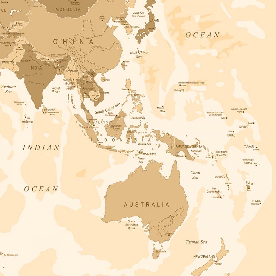 Ausschnitt Weltkarte,  Asien auf Fototapete