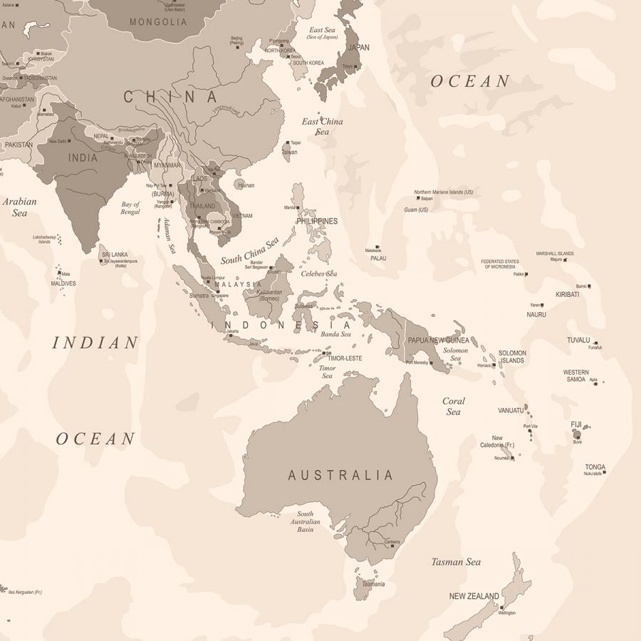 Ausschnitt Weltkarte,  Asien auf Fototapete