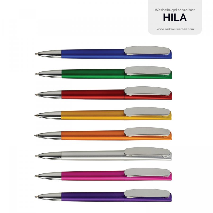 Werbekugelschreiber HILA in verschiedenen Farbvarianten mit Metallic-Look und verchromtem Clip