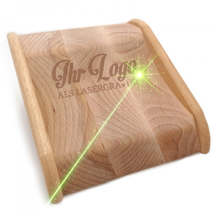 Holz-Zahlteller, Kassierteller mit eigenem Logo, individuelle Lasergravur