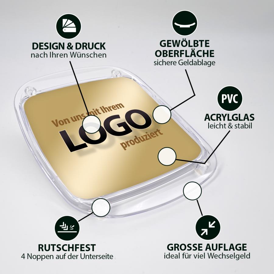 Logo Zahlteller Kassierteller Produkteigenschaften