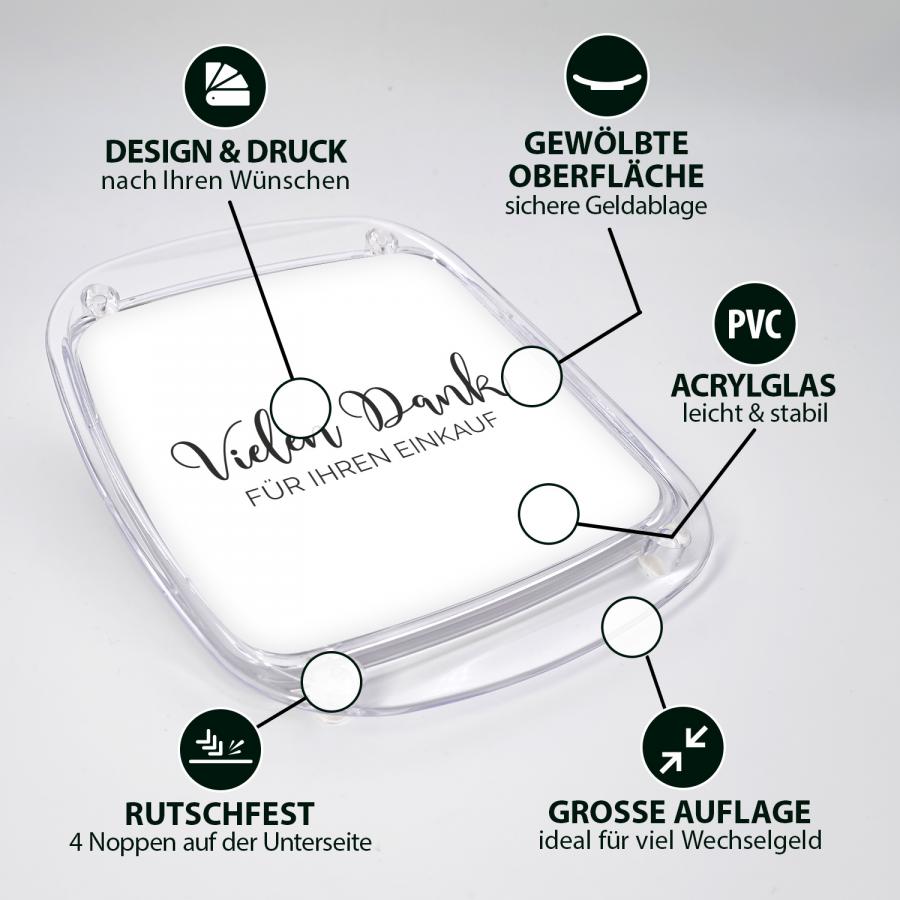 Artikeldetails  Zahlteller, Kassierteller, Acrylglas, weiß