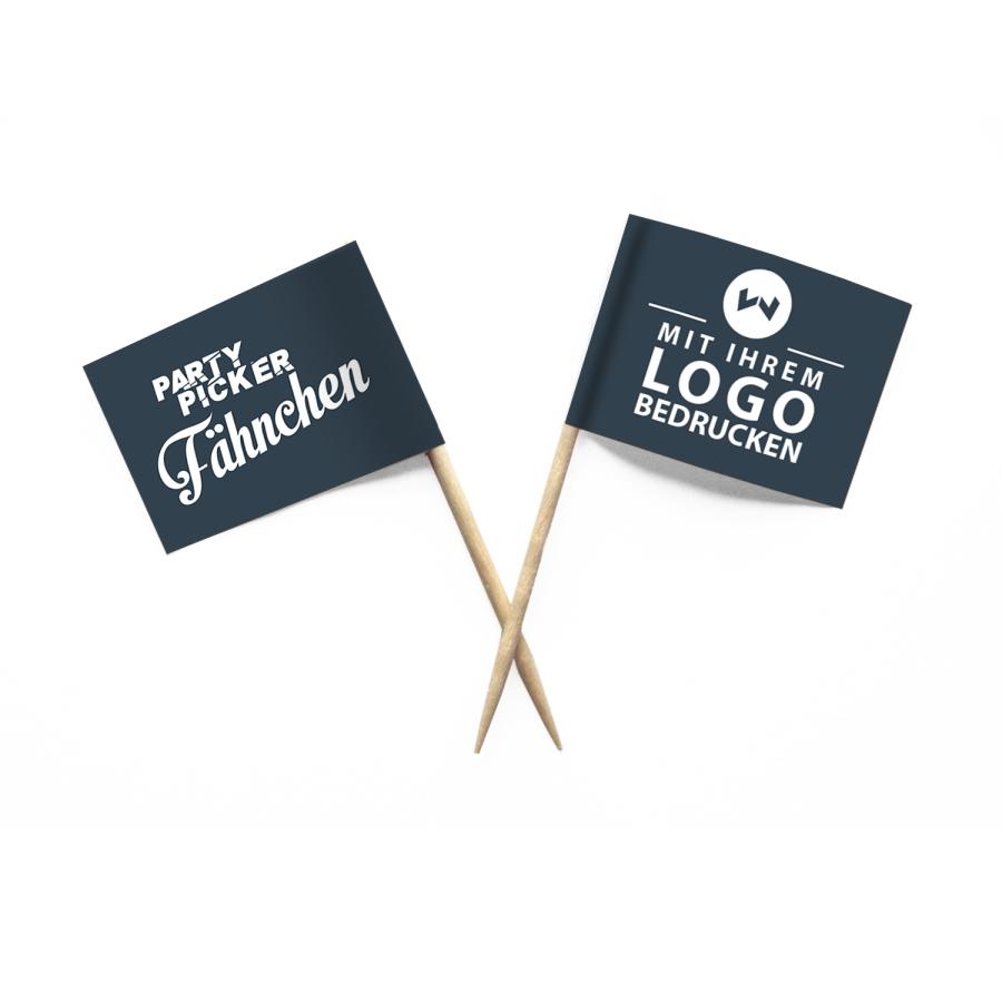 Zahnstocherf&auml;hnchen mit Logo &ndash; Partypicker f&uuml;r Buffet & Kostproben
