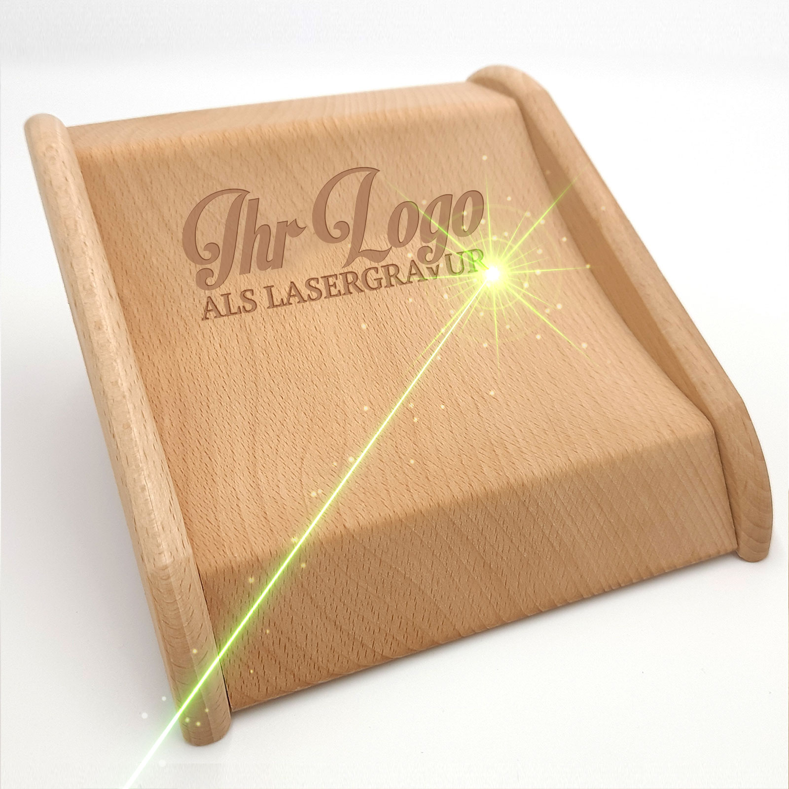 Ein Zahlteller, Kassierteller aus Holz mit Laser-Gravur