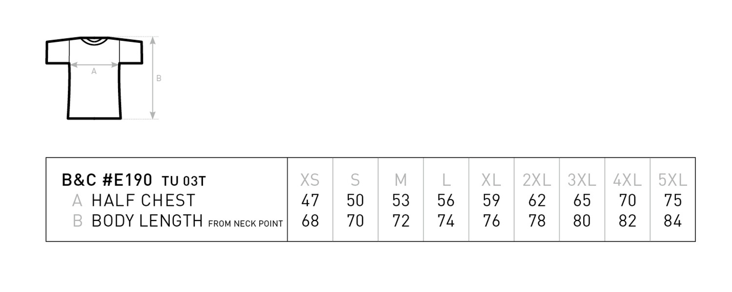 Größentabelle für B & C T-Shirts