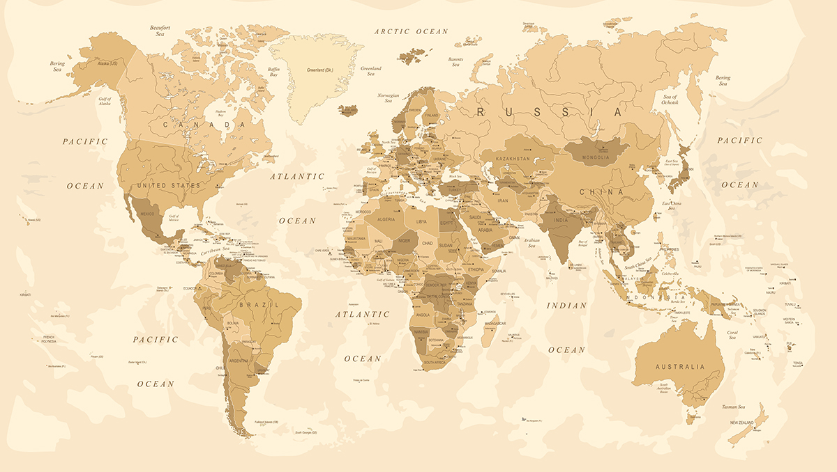 Eine Weltkarte auf Fototapete gedruckt